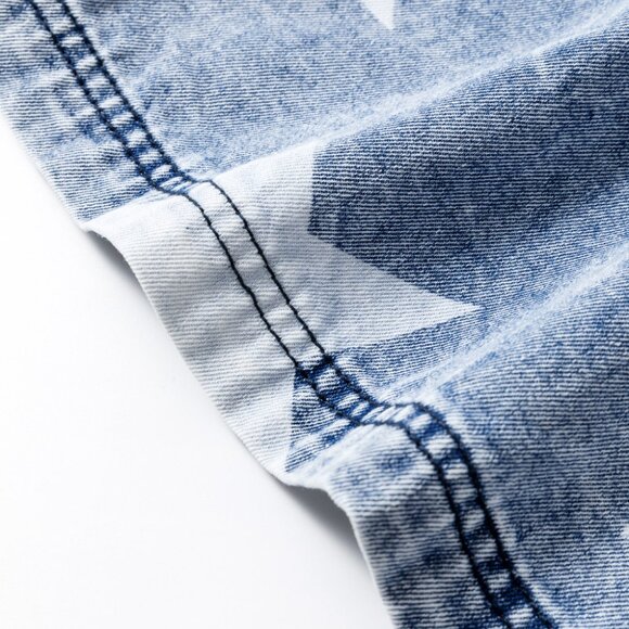 B274 Light Blue Star Print Light Wash Drawstring High Waist Wide Leg Jeans - Picture 12 of 12